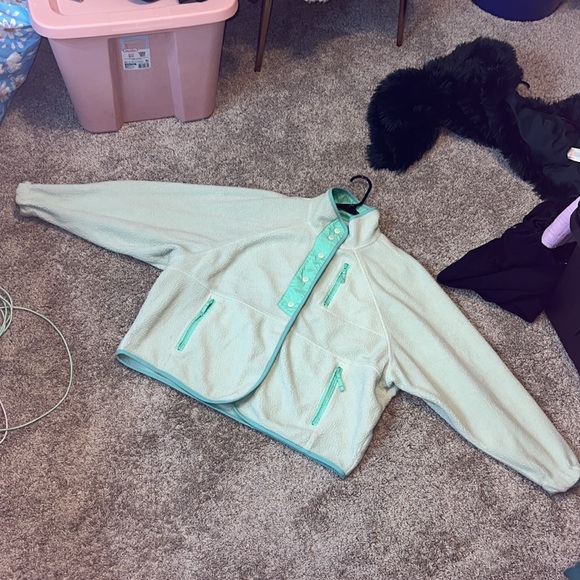 American Eagle Oversized Sherpa Fleece Cozy Snap Front Jacket Mint Green Size S - Picture 2 of 6